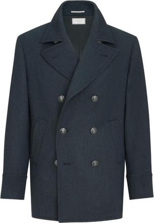 Brunello Cucinelli Jassen, Heren, Blauw, XL, Wol, Dubbele Rij Wol-Kasjmier Jas