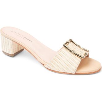 Patricia Green Riviera Bamboo Buckle Block Heel Slide Sandal in Natural Striped Raffia at Nordstrom, Size 10