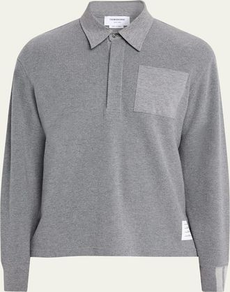 Thom Browne Mens Cotton Waffle-Texture Rugby Polo Shirt