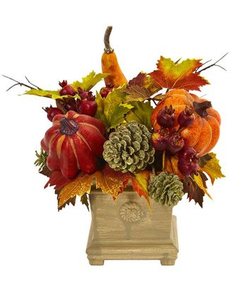 Nearly Natural Pumpkin Gourd Berry And Maple Leaf Artificial Ar