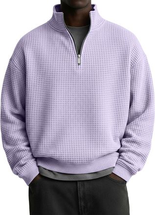 Generic Mens Sweatshirts Quarter Zip V Neck Pullover Long Sleeve Loose Fit Solid Color Golf Sporty Swearshirt Plus Size Big and Tall Work Golf Jumpers for Men