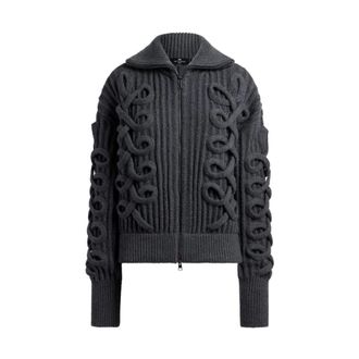 Etro Geribd vest van wolmix met rits en geweven details - Dames - Truien - Grijs - Maat: S Wol