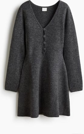 H&M Knitted Flared-skirt Dress in Dark Gray Melange at Nordstrom, Size Xx-Large