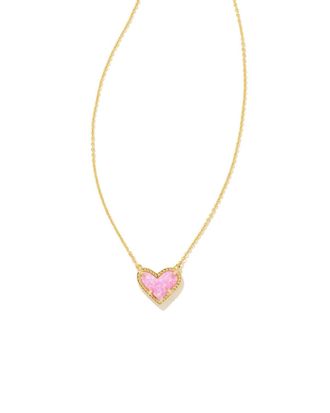 Kendra Scott Womens Ari Heart Pendant Necklace In Bubblegum Pink Lab Grown Opal