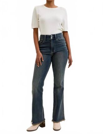 Judy Blue High Waist Double Button Frayed Hem Jeans In Medium Wash