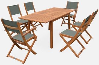 Sweeek Mesa De Jard&iacute;n De Madera Extensible, 6 Sillas