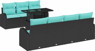 vidaXL Conjunto De Sof&aacute; De Jard&iacute;n 8 Uds. Negro Rattan De Poli&eacute;ster Vidaxl