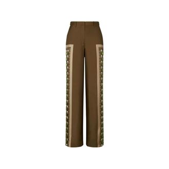 Tory Burch Tory Burch, Wide Trousers, female, Brown, Size: 2XS Relaxed-fit Satin Pant
