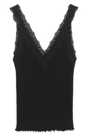 Madewell V-Neck Lace Cotton Blend Tank in Jet Black at Nordstrom, Size Xx-Small