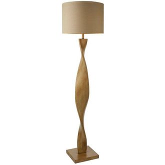 Endon Lighting Floor Lamp Oak Effect Resin, Natural Linen Shade