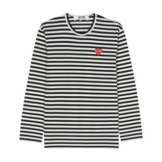 Comme Des Gar&ccedil;ons Long Sleeve Tops, male, Multicolor, Size: XL Striped Heart Patch T-Shirt