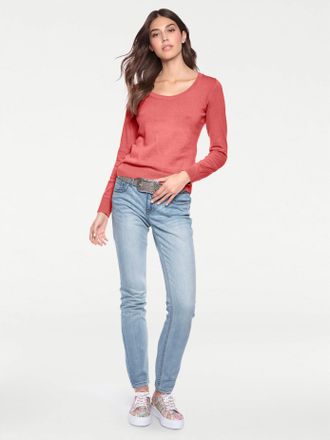 Heine Rundhalspullover HEINE Rundhals-Pullover, Damen, Gr. 34, orange (koralle), 100% Baumwolle, unifarben, Pullover Rundhalspullover