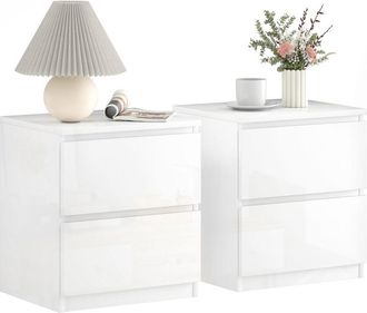 HOMCOM Homcom - set de 2 mesitas de noche modernas con 2 cajones mesas auxiliares para dormitorio salón 40x34x45 cm blanco brillo