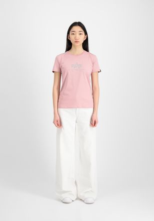 Alpha Industries T-Shirt ALPHA INDUSTRIES New Basic T-Shirt BL Glitter W, Damen, Gr. M, rosa (silber pink), Obermaterial: 100% Baumwolle, Shirts T-Shirt