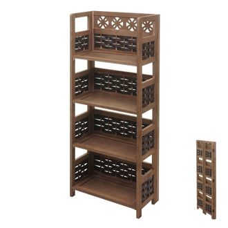 Hhg Nunca Usado] Estanter&iacute;a Hhg 660, Estanter&iacute;a De Pie Para Vivir, Plegable 4 Estantes, Madera 110cm, Marr&oacute;n Oscuro, Mimbre Marr&oacute;n Oscuro