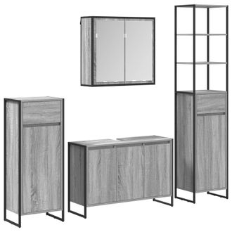 vidaXL Juego De Muebles De Ba&ntilde;o Gris Sonoma Madera De Ingenier&iacute;a Vidaxl