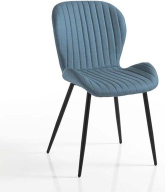 Oresteluchetta Juego De 4 Sillas De Comedor En Tejido Acolchado Y Metal Arles - Azul Marino