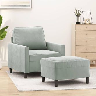 vidaXL Sill&oacute;n Con Taburete Terciopelo Gris Claro 60 Cm Vidaxl