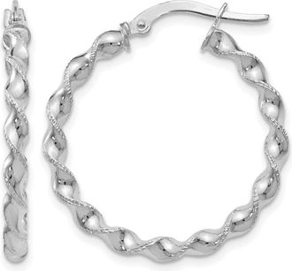 Diamond2Deal 14K White Gold Fancy Twisted Round Hoop Earrings