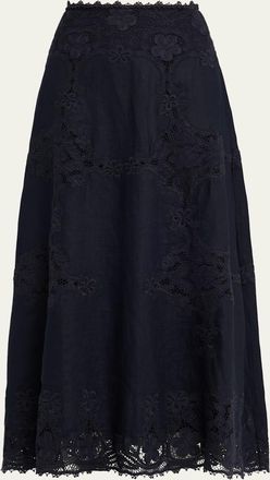 Ulla Johnson Fleur Embroidered Linen-Blend Midi Skirt