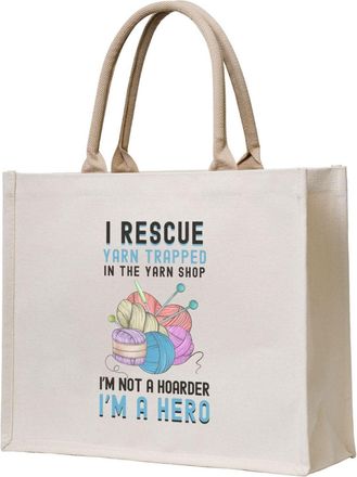 Generic Yarn Lover Canvas Tote Bag For Sewers & Knitters, Sewing Theme Reusable Grocery Bag, Funny Crafting Gift For Women, Large Capacity Canvas Shoulder Bag