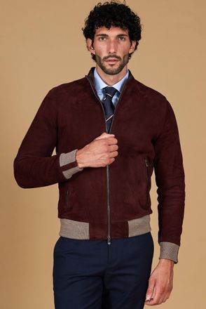 D'Arienzo Giubbotto bomber in pelle scamosciata bordeaux collo coreana DArienzo, Seleziona Taglia 46, Colore Bordeaux