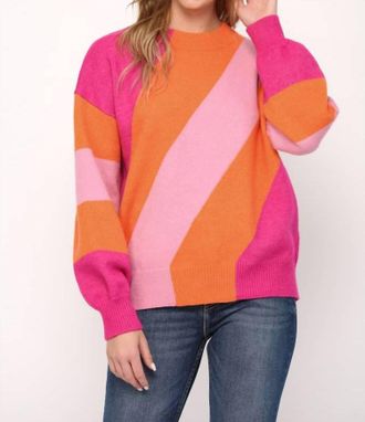 Fate Sweet Stripes Colorblock Long Sleeve Sweater In Orange Multi