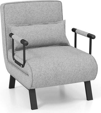 Costway Costway - Poltrona Letto Singolo, Poltroncina Pieghevole con Schienale Regolabile 6 Posizioni, Cuscino Rimovibile e Sedile Imbottito Robusto, Divano