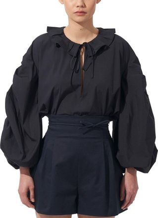 Carolina Herrera Neck Ruffle Shirred Puff Sleeve Blouse