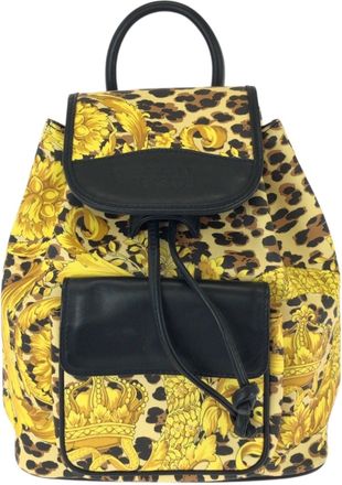 Versace Black Yellow Pvc Leather Backpack (Pre-Owned)