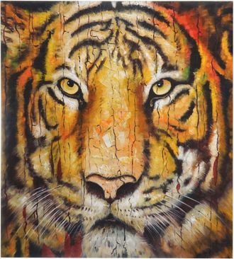 Hhg Hhg - Nunca Usado] Pintura Al &Oacute;leo Tigre, 100% Pintado A Mano Mural Pintura Xl, 100x90cm