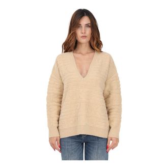 Pinko V-neck Knitwear, female, Beige, Size: 2XS V-neck Knitwear