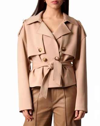 Blue Revival Charli Cropped Scuba Trench Coat In Camel