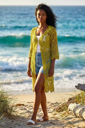 Roman Crochet Longline Knit Cardigan