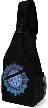 Generic Blue Gradient Flower Mens Crossbody Chest Sling Bag for Travel Hiking Lightweight Shoulder Bags with Small Side
