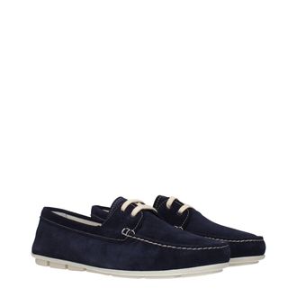 Prada Womens Blue Leather Slip-On Loafers