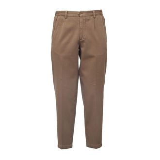 BRIGLIA 1949 Brown Cotton Pleated Trousers with Elastic Waistband