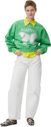 Ganni Long Sleeve Butterfly Sweatshirt in Kelly Green Size XL Organic Cotton Womens