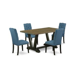 East West Furniture 5-Piece Stylish an Excellent Distressed Jacobean Dining Table Top and 4 Gorgeous Linen Fabric Parson Chairs
