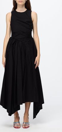 Msgm Abito midi asimmetrico in cotone con spalle scoperte e scollo a girocollo