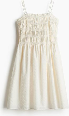 H&M Baumwollkleid mit gesmoktem Oberteil - White