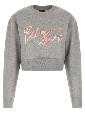 Balmain Grey Round Neck Logo Sweatshirt