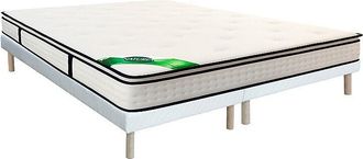 Vente-Unique Conjunto 180 x 200 cm somier tapizado + colch&oacute;n de muelles ensacados 7 zonas con sobrecolch&oacute;n integrado y tejido de bamb&uacute; 26cm de grosor - MIREZA de N