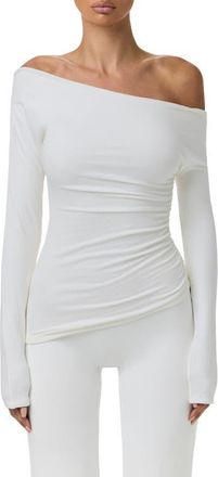 Naked Wardrobe Off the Shoulder Ruched Top in White at Nordstrom, Size X-Small