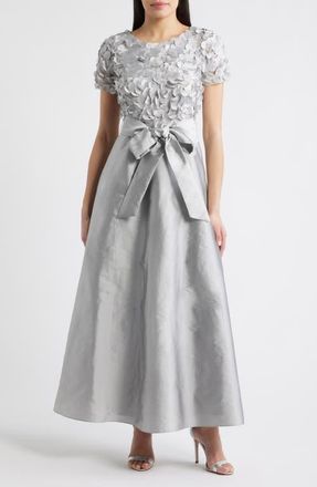 Pisarro Nights 3D Beaded Paillette Bodice Taffeta A-Line Gown in Silver at Nordstrom, Size 12