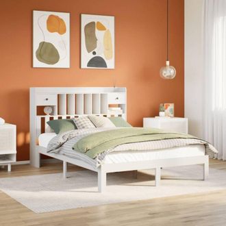 vidaXL Cama Con Estanter&iacute;a Sin Colch&oacute;n Madera Maciza Blanca 135x190 Cm Vidaxl