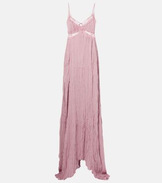 Blumarine Lace-trimmed pliss&eacute; georgette gown