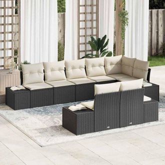 vidaXL Vidaxl - Conjunto De Sof&aacute; De Jard&iacute;n 8 Pcs Negro Y Crema Polirat&aacute;n
