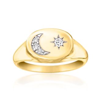 Ross-Simons Lab-Grown Diamond Moon and Star Signet Ring in 18kt Gold Over Sterling