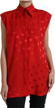 Dolce & Gabbana Elegante mouwloze zijden blouse met stippen - Dames - Blouses - Rood - S - Overhemden